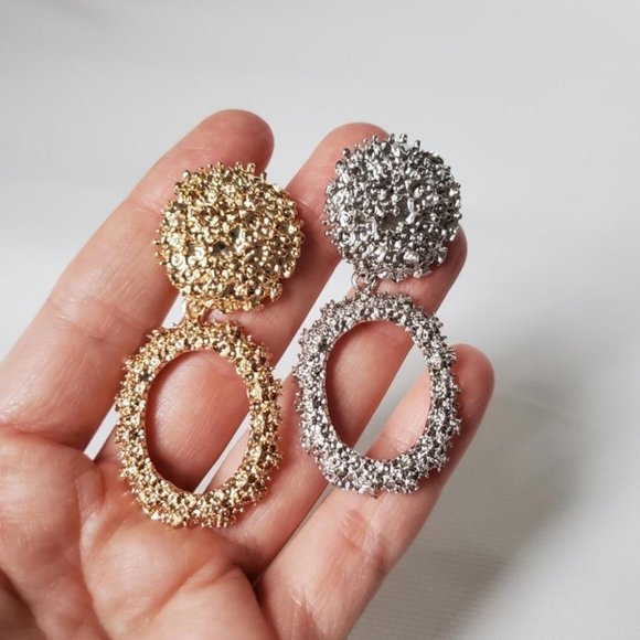 Clip On Oversized Statement Silver Earrings - Picture 5 of 6